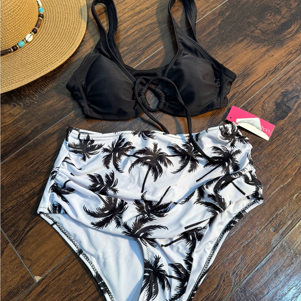 Xhilaration Black and White Palm Print Bikini